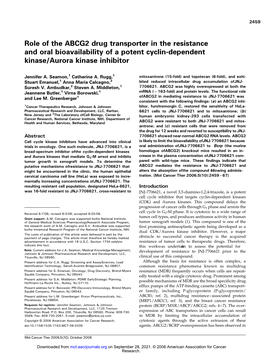 Role of the ABCG2 Drug Transporter in the Resistance and Oral Bioavailability of a Potent Cyclin-Dependent Kinase/Aurora Kinase Inhibitor