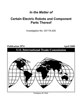 Certain Electric Robots and Component Parts Thereof