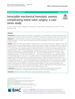 Intractable Mechanical Hemolytic Anemia Complicating Mitral Valve