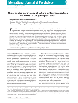 A Google Ngram Study : the Changing Psychology of Culture