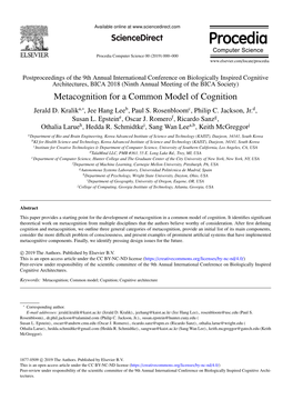 Metacognition for a Common Model of Cognition Jerald D