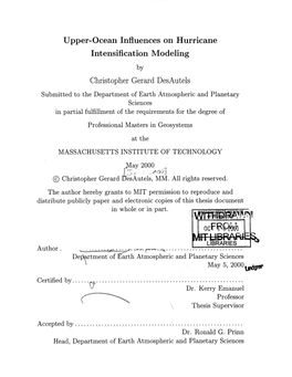 Upper-Ocean Influences on Hurricane Intensification Modeling Christopher Gerard Desautels