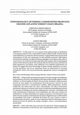 Ethnozoology of Fishing Communities from Ilha Grande (Atlantic Forest Coast, Brazil)