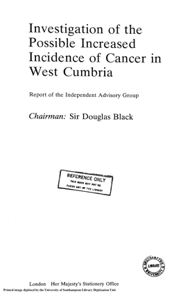 Investigation of the Possible Increased Incidence of Cancer in West Cumbria