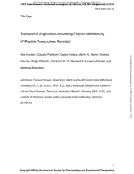 Transport of Angiotensin-Converting Enzyme Inhibitors by H /Peptide