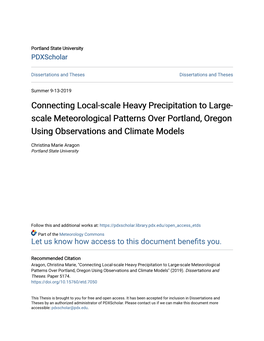 Connecting Local-Scale Heavy Precipitation to Large-Scale Meteorological Patterns Over Portland, Oregon Using Observations and Climate Models