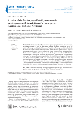 ACTA ENTOMOLOGICA 59(1): 273–293 MUSEI NATIONALIS PRAGAE Doi: 10.2478/Aemnp-2019-0022