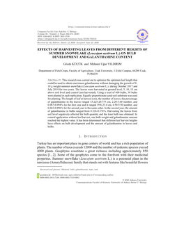 EFFECTS of HARVESTING LEAVES from DIFFERENT HEIGHTS of SUMMER SNOWFLAKE (Leucojum Aestivum L.) on BULB DEVELOPMENT and GALANTHAMINE CONTENT