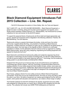 Black Diamond Equipment Introduces Fall 2015 Collection -- Live