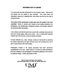 Tinis Manuscript Has Been Reproduced Fzm the Microfilm Master. UMI Films the Text Directly from the Original Or Copy Submitted