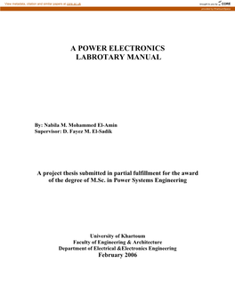 A Power Electronics Labrotary Manual