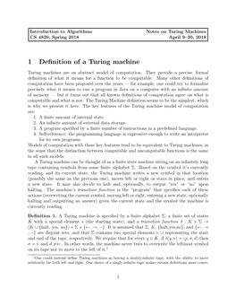 1 Definition of a Turing Machine