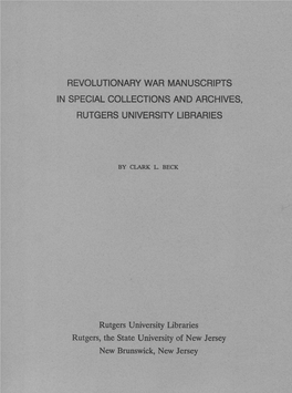 Revolutionary War Manuscripts in Special Collections and Archives, Rutgers University Libraries