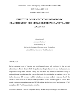 Effective Implementation of Dynamic Classification for Network Forensic and Traffic Analysis