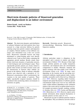 Short-Term Dynamic Patterns of Bioaerosol Generation and Displacement in an Indoor Environment