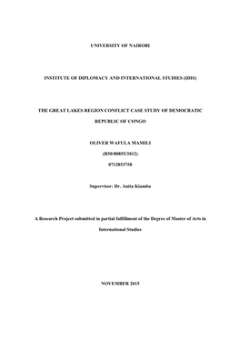 The Great Lakes Region Conflict Case Study of Democratic Republic of Congo