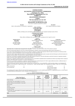 MYOVANT SCIENCES LTD. (Exact Name of Registrant As Specified in Its Charter) Bermuda 98-1343578 (State Or Other Jurisdiction of Incorporation Or Organization) (I.R.S