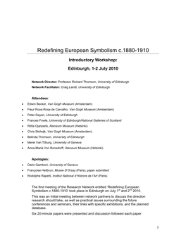 Redefining European Symbolism C.1880-1910