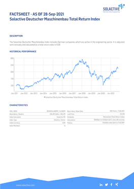 FACTSHEET - AS of 28-Sep-2021 Solactive Deutscher Maschinenbau Total Return Index