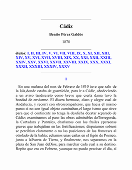 Cádiz Benito Pérez Galdós 1878
