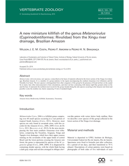 A New Miniature Killifish of the Genus Melanorivulus (Cyprinodontiformes: Rivulidae) from the Xingu River Drainage, Brazilian Amazon