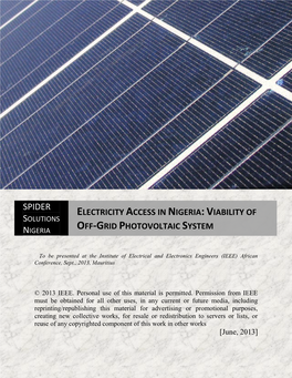 Electricity Access in Nigeria: Viability of Off-Grid Photovoltaic System