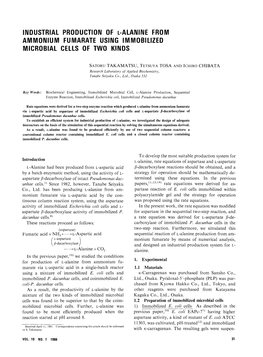 Industrial Production of L-Alanine from Ammonium Fumarate Using Immobilized Microbial Cells of Two Kinds