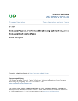 Romantic Physical Affection and Relationship Satisfaction Across Romantic Relationship Stages
