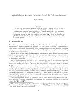 Impossibility of Succinct Quantum Proofs for Collision-Freeness