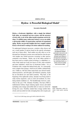 Hydra: a Powerful Biological Model∗