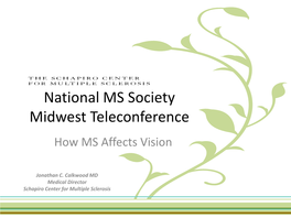 National MS Society Midwest Teleconference How MS Affects Vision