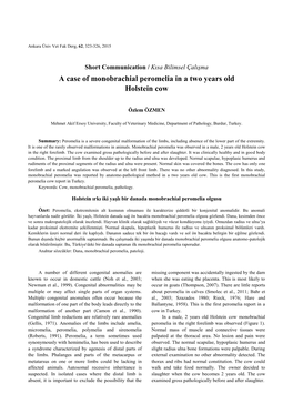 A Case of Monobrachial Peromelia in a Two Years Old Holstein Cow