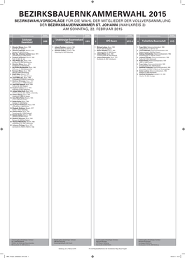 BEZIRKSBAUERNKAMMERWAHL 2015 BEZIRKSWAHLVORSCHLÄGE FÜR DIE WAHL DER MITGLIEDER Der Vollversammlung DER Bezirksbauernkammer St