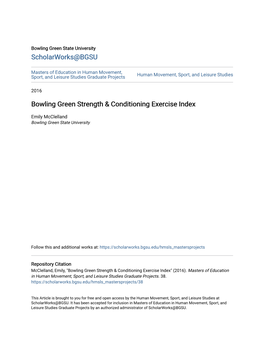 Bowling Green Strength & Conditioning Exercise Index