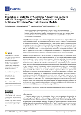 Inhibition of Mir-222 by Oncolytic Adenovirus-Encoded Mirna Sponges Promotes Viral Oncolysis and Elicits Antitumor Effects in Pancreatic Cancer Models