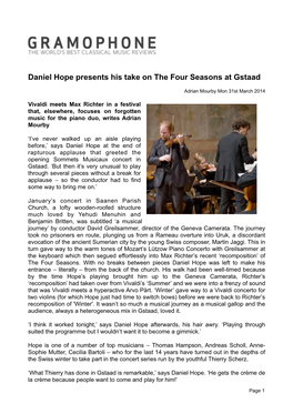 Daniel Hope Presents His Take on the Four Seasons at Gstaad