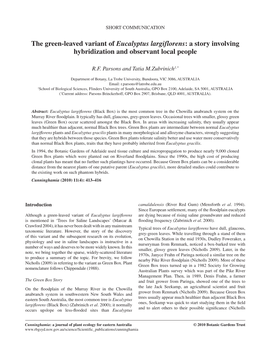 The Green-Leaved Variant of Eucalyptus Largiflorens: a Story Involving Hybridization and Observant Local People