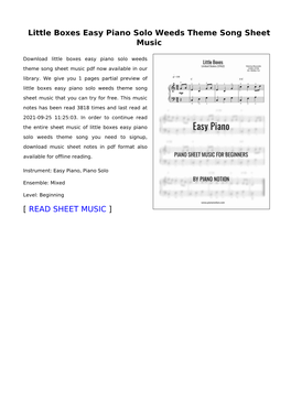 Little Boxes Easy Piano Solo Weeds Theme Song Sheet Music