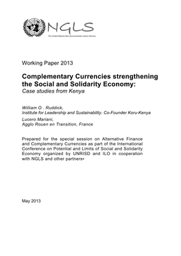 Complementary Currencies Strengthening the Social and Solidarity Economy: Case Studies from Kenya