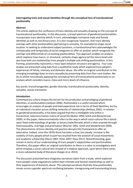 Interrogating Trans and Sexual Identities Through the Conceptual Lens of Translocational Positionality