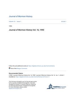 Journal of Mormon History Vol. 16, 1990