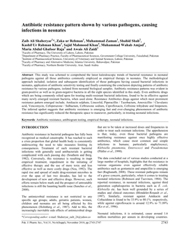 Antibiotic Resistance Pattern Shown by Various Pathogens, Causing Infections in Neonates