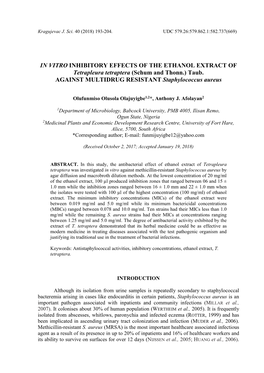 Taub. AGAINST MULTIDRUG RESISTANT Staphylococcus Aureus