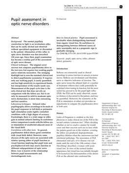 Pupil Assessment in Optic Nerve Disorders