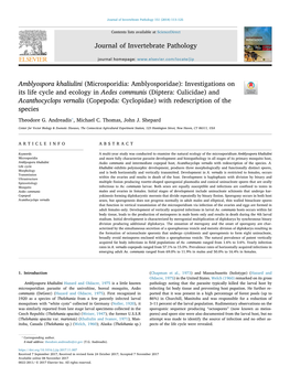 Diptera: Culicidae) and Acanthocyclops Vernalis (Copepoda: Cyclopidae) with Redescription of the Species ⁎ Theodore G