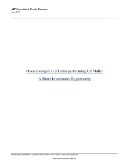 Overleveraged and Underperforming US Malls: a Short Investment Opportunity