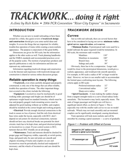 TRACKWORK… Doing It Right a Clinic by Rich Kolm • 2006 PCR Convention “River City Express” in Sacramento