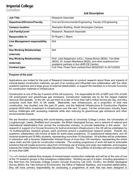 Research Associate Department/Division/Faculty: Civil and Environmental Engineering, Faculty of Engineering