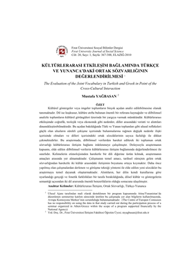 Kültürlerarası Etkileşim Bağlamında Türkçe Ve Yunanca'daki Ortak