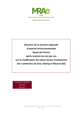 Décision De La Mission Régionale D'autorité Environnementale Hauts